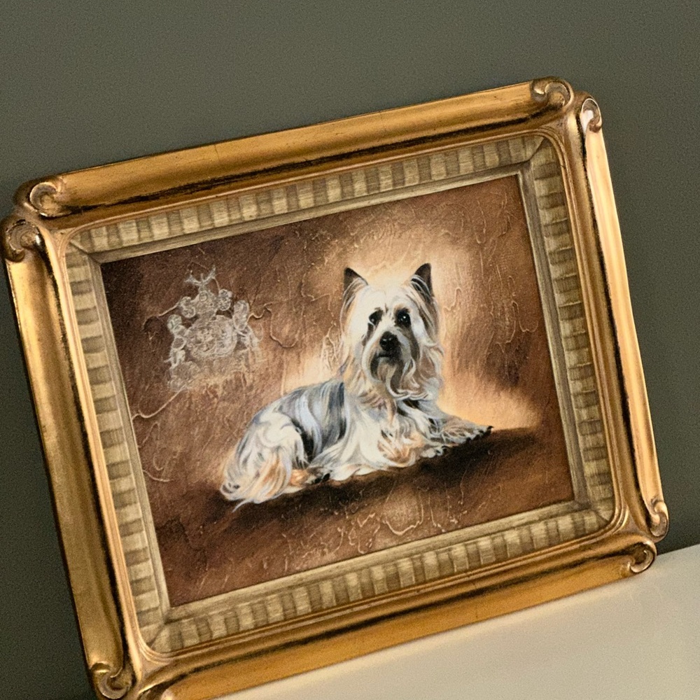 Vintage THE BOMBAY COMPANY Gold Framed Terrier Dog Wall Art Portrait, 16x19”